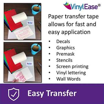 Vinyl Ease 6 inch x 150 feet roll of Paper Transfer Tape with a Medium Tack Layflat Adhesive. Works with a Variety of Vinyl. Great for Decals, Signs, Wall Words and More. V0843