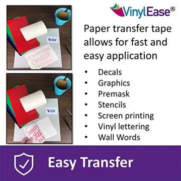 Vinyl Ease 6 inch x 150 feet roll of Paper Transfer Tape with a Medium Tack Layflat Adhesive. Works with a Variety of Vinyl. Great for Decals, Signs, Wall Words and More. V0843