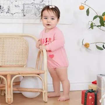 FOCUSNORM Valentine'S Toddler Baby Girl Outfit Nweborn Infant Clothes Long Sleeve Sweatshirt Romper Cute Crewneck Onesie (Pink Letter-C, 3-6 Months)