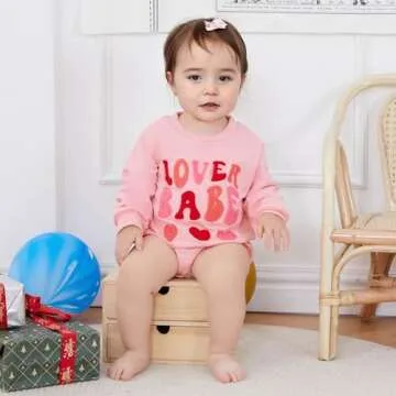 FOCUSNORM Valentine'S Toddler Baby Girl Outfit Nweborn Infant Clothes Long Sleeve Sweatshirt Romper Cute Crewneck Onesie (Pink Letter-C, 3-6 Months)