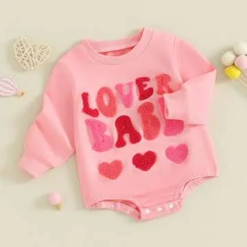 FOCUSNORM Valentine'S Toddler Baby Girl Outfit Nweborn Infant Clothes Long Sleeve Sweatshirt Romper Cute Crewneck Onesie (Pink Letter-C, 3-6 Months)
