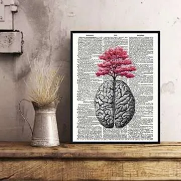Susie Arts 8X10 Unframed Brain Human Anatomy Flowers Anatomical Brain Medical Science Vintage Dictionary Art Print Home Decor Wall Art SDAP724