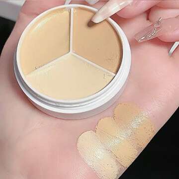 Pro 2pcs Tri-color Face Concealer Contour Palette.Demi Beige Color Correct Cream Foundation Palet.Natural Ivory Cream Makeup Plate Waterproof