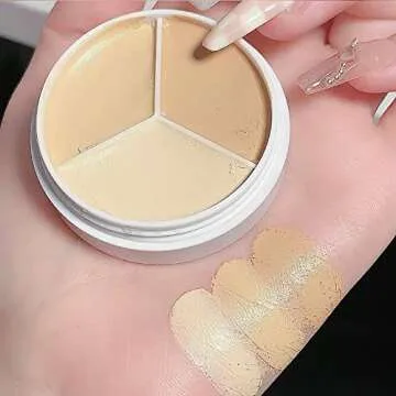 Pro 2pcs Tri-color Face Concealer Contour Palette.Demi Beige Color Correct Cream Foundation Palet.Natural Ivory Cream Makeup Plate Waterproof