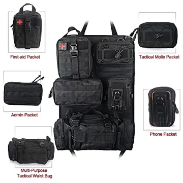 Universal Tactical Vehicle Organizer with Detachable Pouches