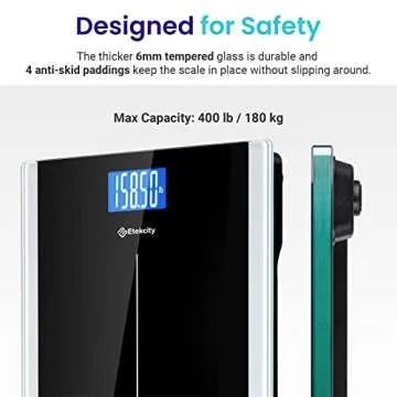 Etekcity Bathroom Scale for Body Weight, Highly Accurate Digital Electronic Weighing Machine for People, LCD Display, Large Size, 6mm Tempered Glass for Safe Home Use, Batteries Included, 400 lbs