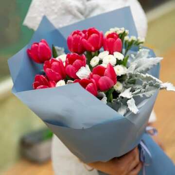 Elegant Korean Flower Wrapping Paper in Light Peach 20 Sheets