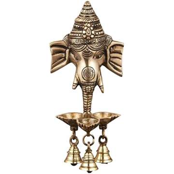 NOBILITY Ganesha Brass Hanging Diya Statue with Bell Standard Ganesh Idol for Pooja Home Decorative ...
