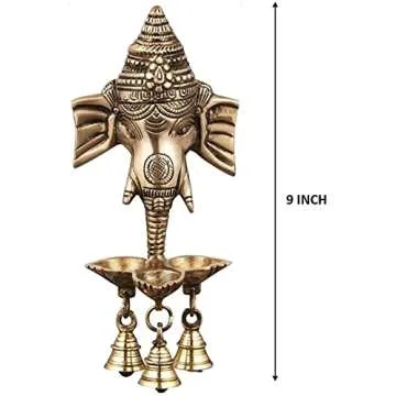 NOBILITY Ganesha Brass Hanging Diya Statue with Bell Standard Ganesh Idol for Pooja Home Decorative Puja Diwali Wedding Return Gift Items