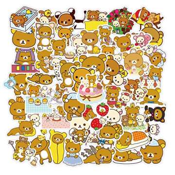 Rilakkuma Stickers 50 Pcs Waterproof,Removable,Cute,Beautiful,Suitable for Boys and Girls in Water Bottles,Phones,Laptop,Guitar,Car,Motorcycle,Cup,Piano,Bicycle,Scooter,Suitcase Vinyl Material.