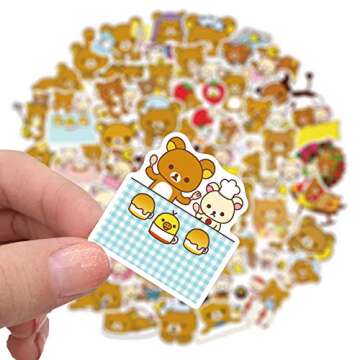 Rilakkuma Stickers 50 Pcs Waterproof,Removable,Cute,Beautiful,Suitable for Boys and Girls in Water Bottles,Phones,Laptop,Guitar,Car,Motorcycle,Cup,Piano,Bicycle,Scooter,Suitcase Vinyl Material.