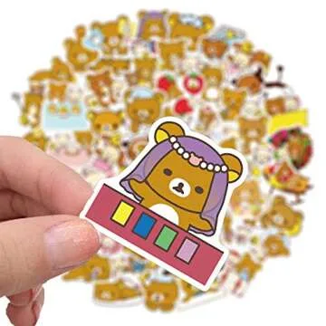 Rilakkuma Stickers 50 Pcs Waterproof,Removable,Cute,Beautiful,Suitable for Boys and Girls in Water Bottles,Phones,Laptop,Guitar,Car,Motorcycle,Cup,Piano,Bicycle,Scooter,Suitcase Vinyl Material.