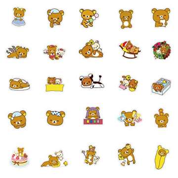 Rilakkuma Stickers 50 Pcs Waterproof,Removable,Cute,Beautiful,Suitable for Boys and Girls in Water Bottles,Phones,Laptop,Guitar,Car,Motorcycle,Cup,Piano,Bicycle,Scooter,Suitcase Vinyl Material.