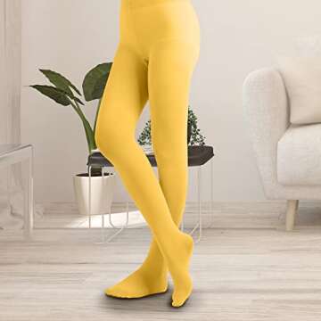 EMEM Apparel Women's Ladies Solid Colored Opaque Dance Ballet Costume Microfiber Footed Tights Stockings Fashion Gold Yellow C