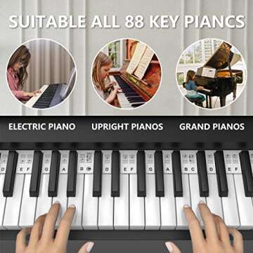 Removable Piano Keyboard Note Labels for Learning,Piano Keyboard Stickers,Piano Notes Guide for Beginner,Made of Silicone, No Need Stickers, 88-Key Full Size with Metal Music Book Clip and Box(Black）