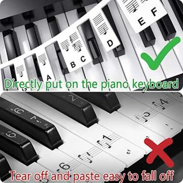 Removable Piano Keyboard Note Labels for Learning,Piano Keyboard Stickers,Piano Notes Guide for Beginner,Made of Silicone, No Need Stickers, 88-Key Full Size with Metal Music Book Clip and Box(Black）