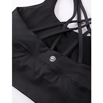 CRZ YOGA Women's Strappy Longline Sports Bras - Wirefree Padded Medium Impact Workout Crop Tank Top Black X-Small