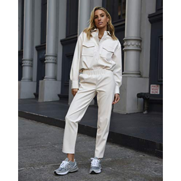 Stylish Ivory Faux Leather Slim Joggers for Women