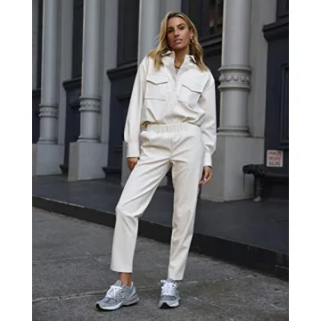 Stylish Ivory Faux Leather Slim Joggers for Women