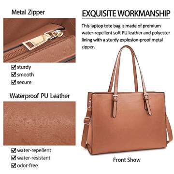 Laptop Bag for Women Waterproof Lightweight Leather 15.6 Inch Computer Tote Bag Business Office Brie...