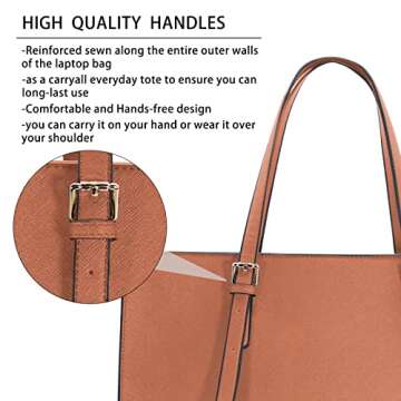 Laptop Bag for Women Waterproof Lightweight Leather 15.6 Inch Computer Tote Bag Business Office Briefcase Large Capacity Handbag Shoulder Bag Professional Office Work Bag Brown