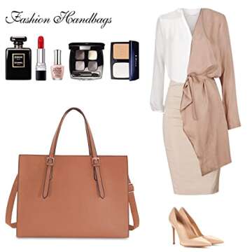 Laptop Bag for Women Waterproof Lightweight Leather 15.6 Inch Computer Tote Bag Business Office Briefcase Large Capacity Handbag Shoulder Bag Professional Office Work Bag Brown