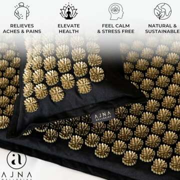 Ajna Acupressure Mat and Pillow Set - Natural Organic Linen Cotton Acupuncture Mat & Bag - Back Pain Relief, Neck Pain Relief, Stress Reliever, Reflexology, Sciatica, Trigger Point Therapy - Eco Luxe