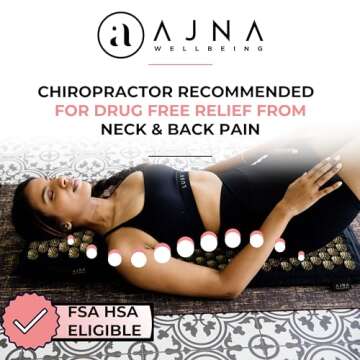 Ajna Acupressure Mat and Pillow Set - Natural Organic Linen Cotton Acupuncture Mat & Bag - Back Pain Relief, Neck Pain Relief, Stress Reliever, Reflexology, Sciatica, Trigger Point Therapy - Eco Luxe