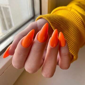 Orange Press on Nails Almond Shaped Medium Almond Nails Press on Neutral Acrylic Nails Reusable Fake...