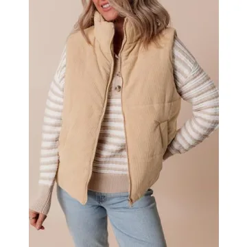 Shop TUREAU Women Corduroy Puffer Vest for Winter Style