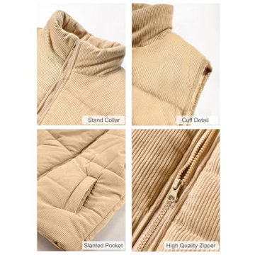 Shop TUREAU Women Corduroy Puffer Vest for Winter Style