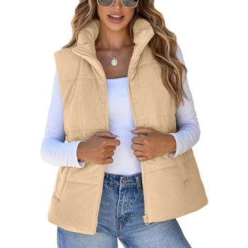 Shop TUREAU Women Corduroy Puffer Vest for Winter Style