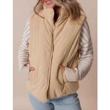Shop TUREAU Women Corduroy Puffer Vest for Winter Style