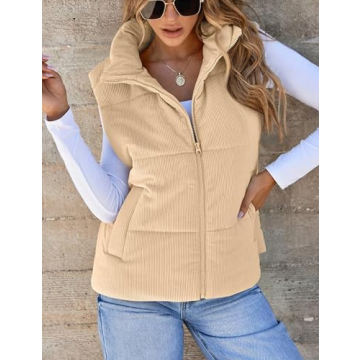 Shop TUREAU Women Corduroy Puffer Vest for Winter Style