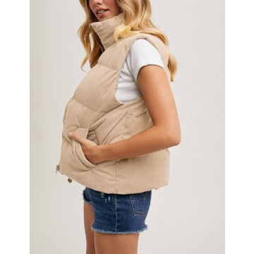 Shop TUREAU Women Corduroy Puffer Vest for Winter Style