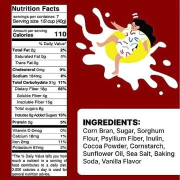 Chocolate High Fiber Cereal 18g Fiber | Gluten Free Healthy Bran Cereal | Poop Like A Champion Cocoa Cereal - Healthy Cereal with Soluble Fiber & Psyllium Husk | Non GMO | Constipation Relief