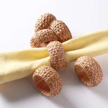 Rattan Napkin Rings Set of 12,Decorative Serviette Ring,Beach Napkin Holders,Napkin Rings Bulk for P...