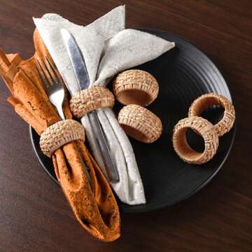 Rattan Napkin Rings Set of 12,Decorative Serviette Ring,Beach Napkin Holders,Napkin Rings Bulk for Party Decoration,Dinning Table,Everyday,Family Gatherings - A Great Tabletop Décor - Natural Tan