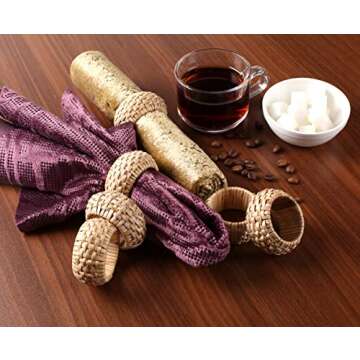 Rattan Napkin Rings Set of 12,Decorative Serviette Ring,Beach Napkin Holders,Napkin Rings Bulk for Party Decoration,Dinning Table,Everyday,Family Gatherings - A Great Tabletop Décor - Natural Tan