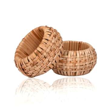 Rattan Napkin Rings Set of 12,Decorative Serviette Ring,Beach Napkin Holders,Napkin Rings Bulk for Party Decoration,Dinning Table,Everyday,Family Gatherings - A Great Tabletop Décor - Natural Tan