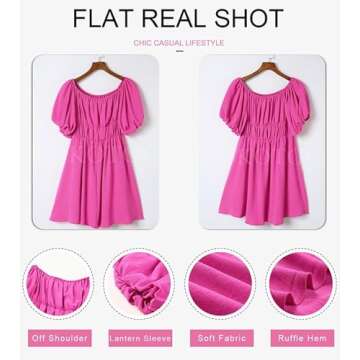 Stylish Dokotoo Off Shoulder Summer Dresses for Women 2023 Hot Pink Ruffle Mini Dress