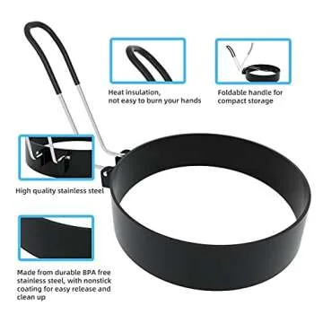 Egg Rings, 3.5 Inch Egg Cooking Rings for Griddle Frying Eggs (4 Pack Food Grade Stainless Steel Non Stick Round Egg Pancake Shaper Molds with Oil Brush and Egg Separator)
