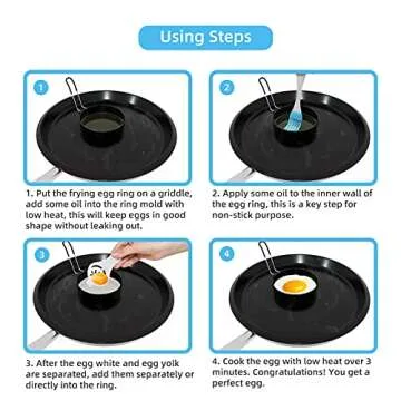 Egg Rings, 3.5 Inch Egg Cooking Rings for Griddle Frying Eggs (4 Pack Food Grade Stainless Steel Non Stick Round Egg Pancake Shaper Molds with Oil Brush and Egg Separator)