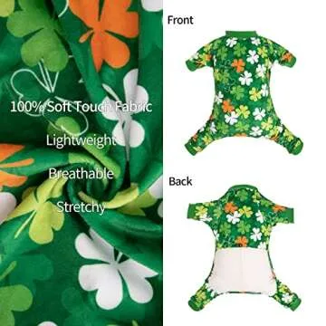 CuteBone Clover St.Patrick's Day Small Dog Pajamas Soft Puppy Pjs Fleece Stretchy Onesie Cat Clothes for Daily Wear P275S