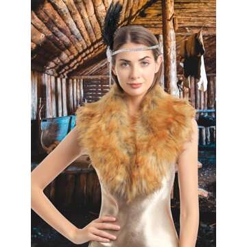 Soul Young Faux Fur Collar Women's Neck Warmer Scarf Wrap,Nature,One Size