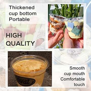 Qyyiguf 50 Pcs 9 Oz Reusable Plastic Dessert Cups with Flat Lids,Cold Party Drinking Cups for Coffee,Fruit,Ice Cream,Iced Cold Drinks,BBQ,Thanksgiving,Halloween,Juice Party(No Hole)