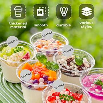 Qyyiguf 50 Pcs 9 Oz Reusable Plastic Dessert Cups with Flat Lids,Cold Party Drinking Cups for Coffee,Fruit,Ice Cream,Iced Cold Drinks,BBQ,Thanksgiving,Halloween,Juice Party(No Hole)