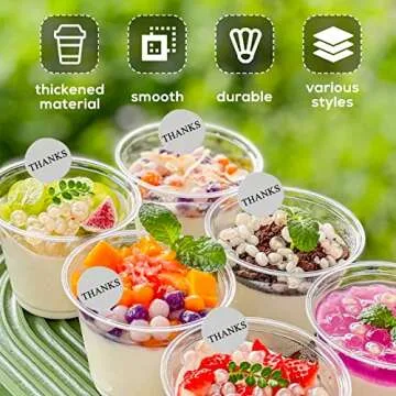 Qyyiguf 50 Pcs 9 Oz Reusable Plastic Dessert Cups with Flat Lids,Cold Party Drinking Cups for Coffee,Fruit,Ice Cream,Iced Cold Drinks,BBQ,Thanksgiving,Halloween,Juice Party(No Hole)