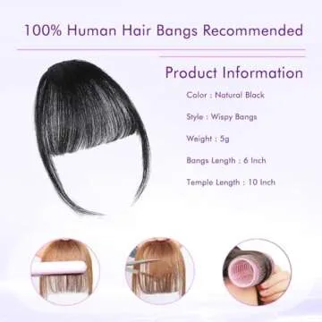 ELEFOCUS Clip in Bangs 100% Human Hair Extensions for Women