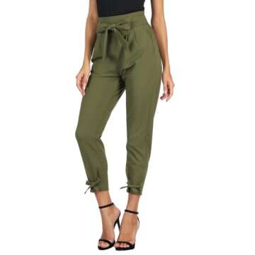 GRACE KARIN Womens Casual High Waist Pencil Pants with Pockets Bow-Knot Cropped Paper Bag Pants for ...